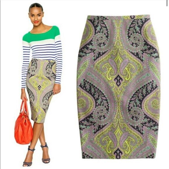 J. Crew JCrew #76239 Orchid Chartreuse Paisley pencil Skirt Petite 2 2P XS - Picture 11 of 11